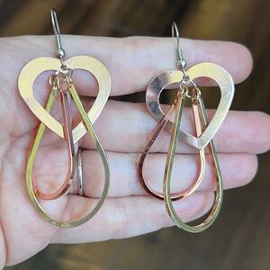 Funky Two-Tone Heart 3-D Dangle Earrings